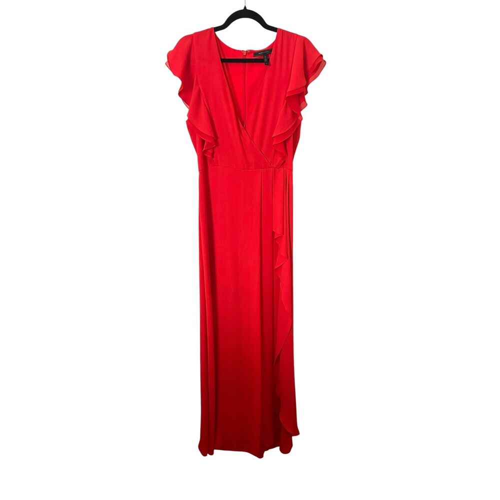 BCBGMAXAZRIA Callie Ruffled Front Slit Maxi Dress Red Sz 8 - Picture 2 of 7